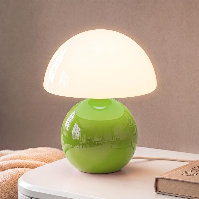 Mushroom Lamp Table Lamp for Bedroom,Desk Bedside Small Lamps for Living Room Night Stands,Mushroom Decor Cute Mini Modern Mid Century Lamps,Unique Aesthetic Home Living Room Decor(Green)