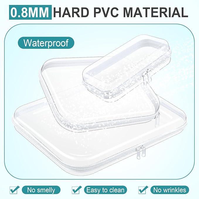 Sanwuta 6 Pcs Clear Hard Zipper Case Plastic Zipper Pouches Transparent Makeup Bag Pencil Case Pouches Toiletry Diaper Bag for Travel Toy Storage Organizer Bins(Clear,Three Sizes)