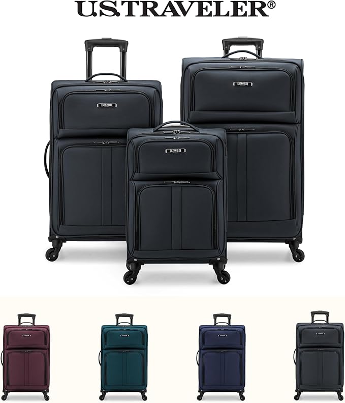 U.S. Traveler Anzio Softside Expandable Luggage with Spinner Wheels, Dark Grey, 22-Inch Carry-on
