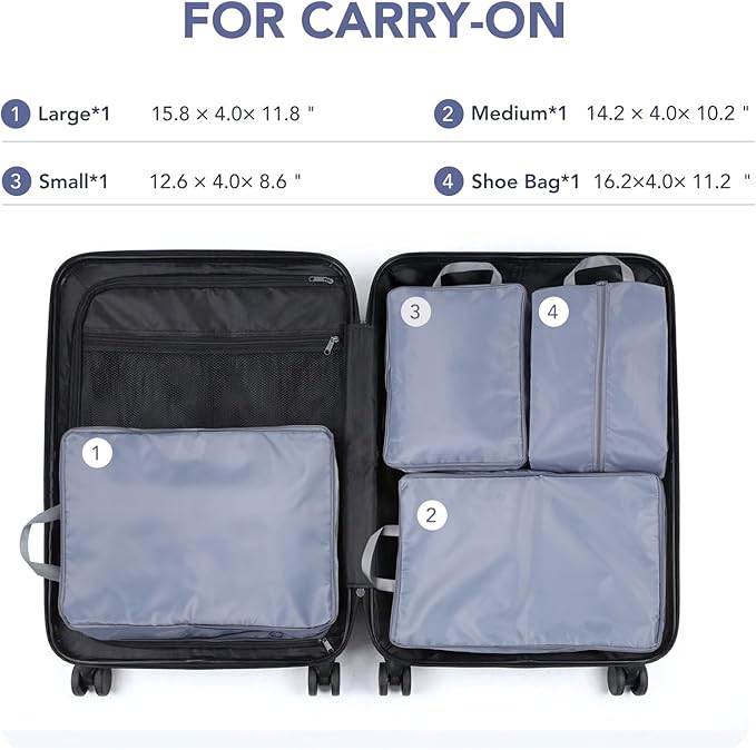 Packing Cubes for Travel, Space-Saving & lightweight,Compression Packing Cubes Set 4 Grey,Water-Resistant Bags Light Packing Easy Travel-For Short and Long Trips. Luggage Organizer for Business