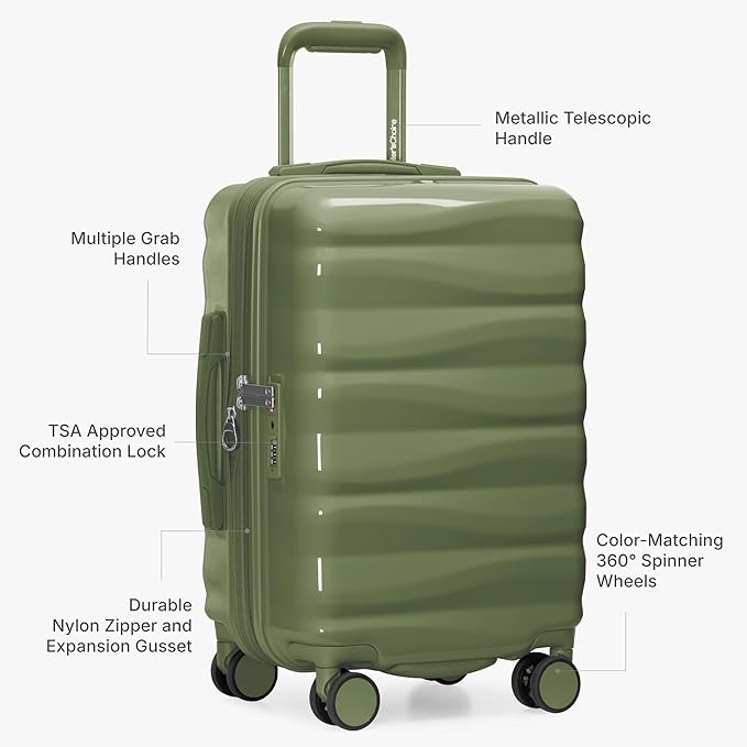Traveler's Choice Edinburgh II Hardside Spinner Luggage, TSA Lock, Green, 21" Carry-on