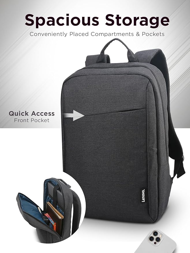 Lenovo Laptop Backpack B210, 15.6-Inch Laptop/Tablet, Durable, Water-Repellent, Lightweight, Clean Design, Sleek for Travel, Business Casual or College, GX40Q17225, Black