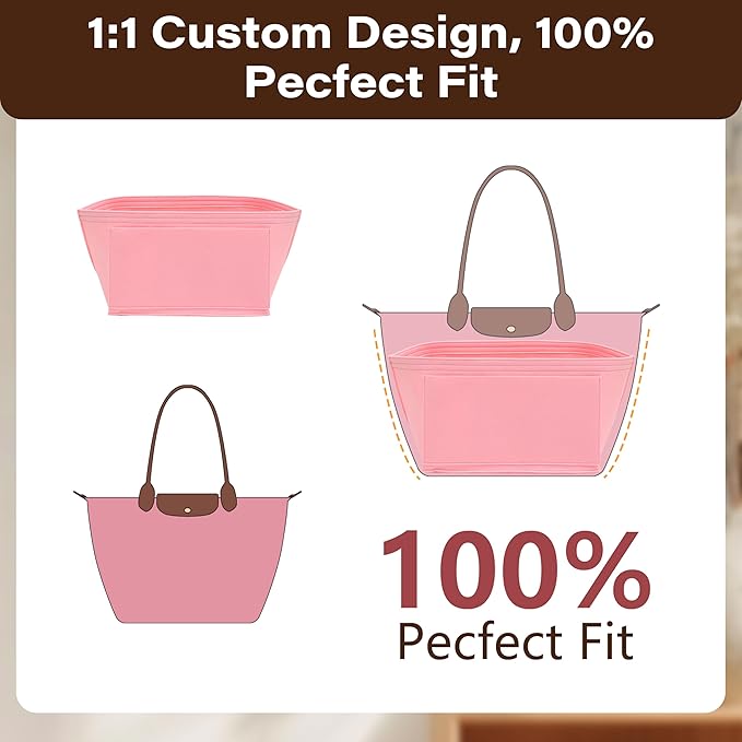 Fit Longchamp Organizer Insert, for Long Champ Le Pliage L Bag Handbag Women, with Cup Holder, Large/Pink