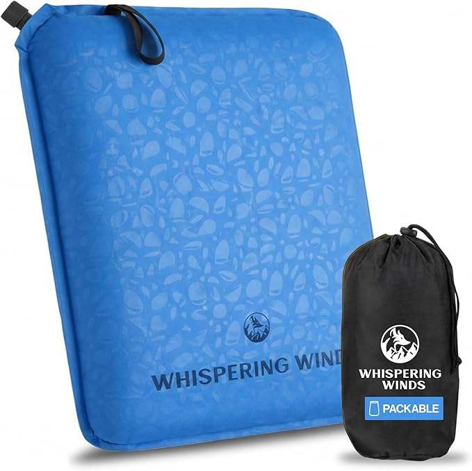 Whispering Winds Inflatable Seat Cushion - Comfortable Blow-up Foam Pad for Airplane, Travel, Stadium, Outdoors, Camping, Car & More