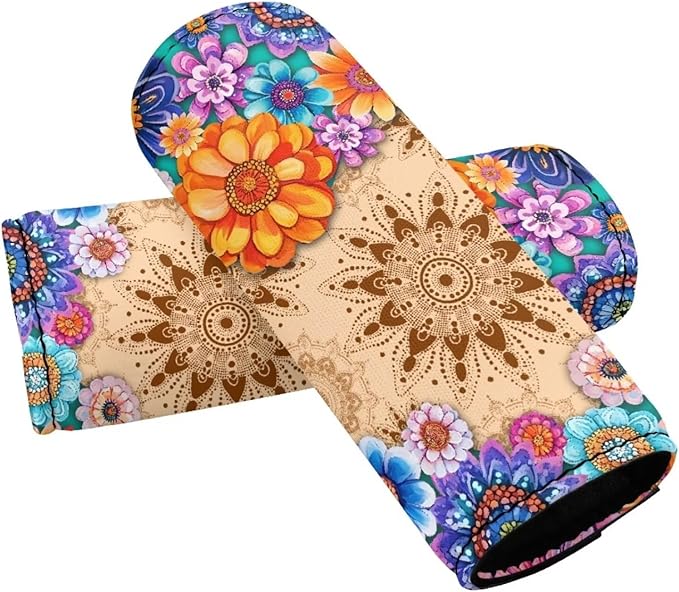 BIGCARJOB Boho Lotus Hippie Luggage Handle Wraps Set of 2 Pcs Identifier Travel Bag Wraps Women Suitcase Handle Sleeve Cover Door Handle Protector