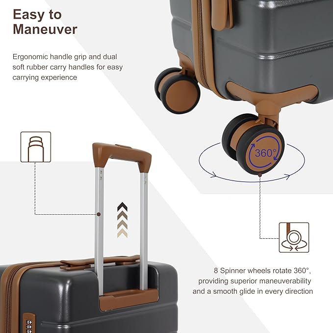 5 Piece Luggage Sets, 20" 24" 28" Hardshell Suitcases with TSA Locks Lightweight PC+ABS Spinner Wheel Luggage for Family Vacation & Air Travel Carry On Checked Baggage Set (Gray)