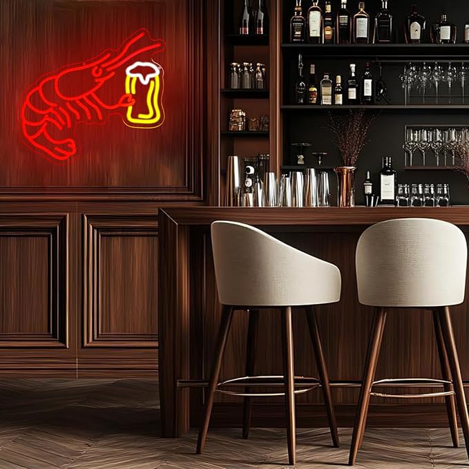 Shrimp Beer Neon Sign for Wall Decor Lobster Neon Light Bar Led Signs Red Shrimp Neon Light Up Sign for Bar Bedroom Shop Kitchen Mall Decoration