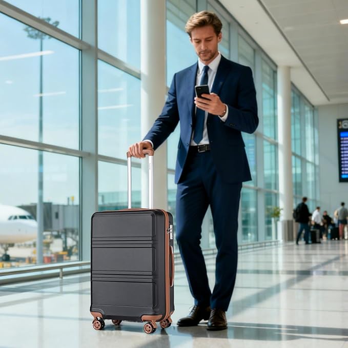 Kono Suitcase Set 3 Piece Luggage Set Expandable(only 28") PC+ABS Carry On Hardside Luggage with TSA Lock Spinner Wheels (Apricot Black, 6 piece set)