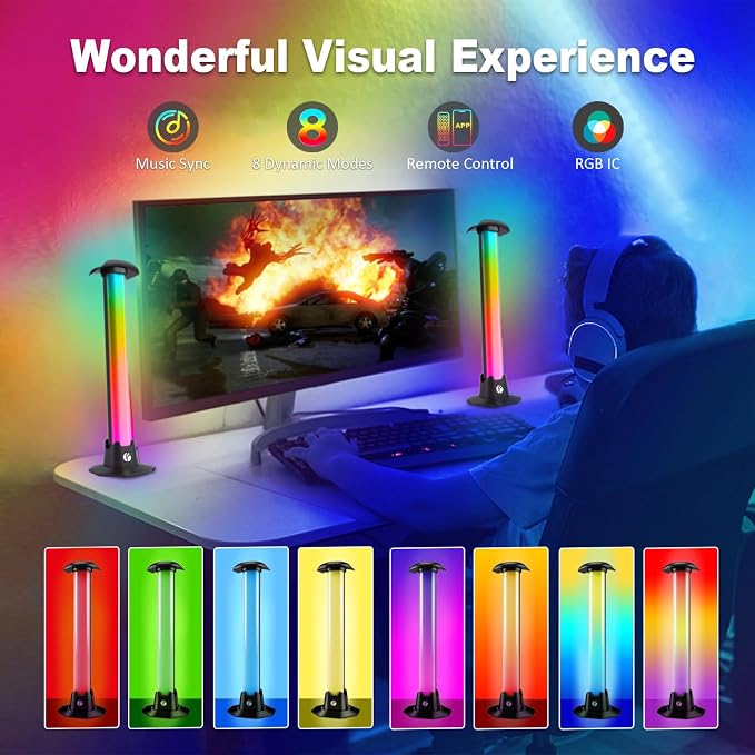 VCOM RGB Light Bar,27.5cm Music Sync RGB IC LED Lights Bars,Color Changing TV Backlight App & Remote Control, USB Powered Ambient Lighting for TV, PC Room Monitor Backlight Gaming Accessories