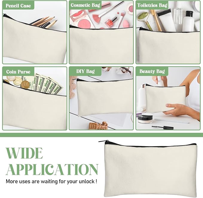 Legigo Blank Canvas Bag Zipper Pouch Makeup Bags Bulk - Multi-Purpose Canvas Pencil Pouch with Sturdy Zipper, Cosmetic Bag Travel Toiletry Bag for DIY Craft Projects, Storage (8.3 x 5 inches)