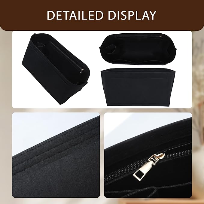 Premium Felt Purse Organizer Insert for Longchamp Le Pliage, Zipper Long Champ Bag Organizer Insert with Cup Holder, 9 Compartments