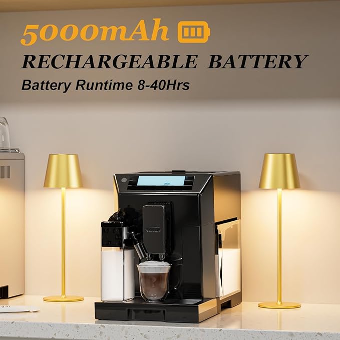Cordless Table Lamp Rechargeable Gold - KK 2 Pack 5000mAH Battery Operated Lamp for Dining Table, 3 Color Stepless Dimming Wireless Lamp for Counter, Outdoor Patio, Touch Control, Water Repellent