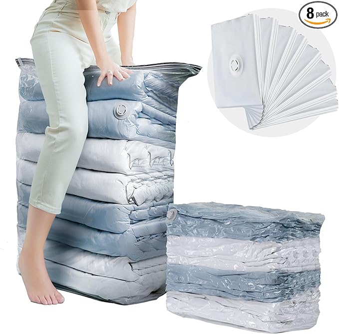 TAILI 8 Pack Vacuum Storage Bags, Jumbo Cube (31x40x15 Inch), Large Vacuum Seal Bags for Bedding, Comforters, Blankets, Clothing, Closet Space Saving, Clear