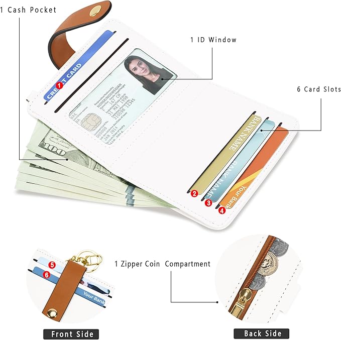 Airkit Small Wallets Woman RFID Blocking Leather Credit Card Holder - with ID Window - Card Wallets for Women - with Zipper Coin Purse - Keychain Wallet