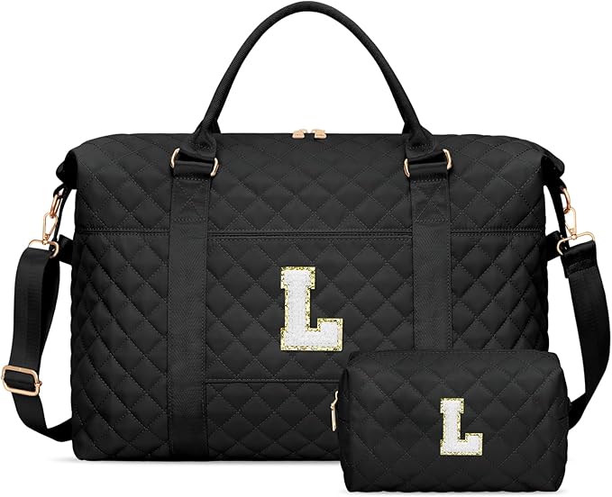 Gifts for Women, Initial Travel Duffle Bag, Personalized Weekender Overnight Bags, Gift for Mom Friend College Girl Graduation Teacher（Black,L)