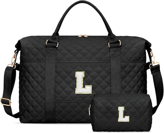 Gifts for Women, Initial Travel Duffle Bag, Personalized Weekender Overnight Bags, Gift for Mom Friend College Girl Graduation Teacher（Black,L)
