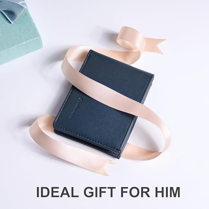 Chelmon Slim Wallet for Men ID Window with RFID Blocking Front Pocket Minimalist Bifold Bussiness Card Holder Gift for Men, Dark Blue