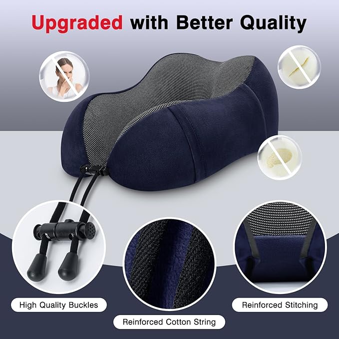 Travel Pillow for Airplane-2 Pack Memory Foam Neck Pillows, Soft Support Travel Essentials for Travelling, Sleeping Rest, Car, Train and Home Use(Grey&Blue)