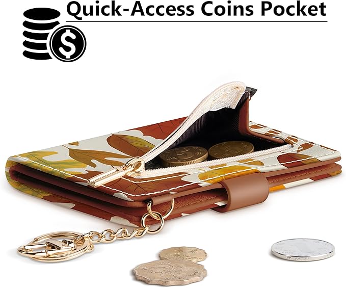 Airkit Small Wallets Woman RFID Blocking Leather Credit Card Holder - with ID Window - Card Wallets for Women - with Zipper Coin Purse - Keychain Wallet