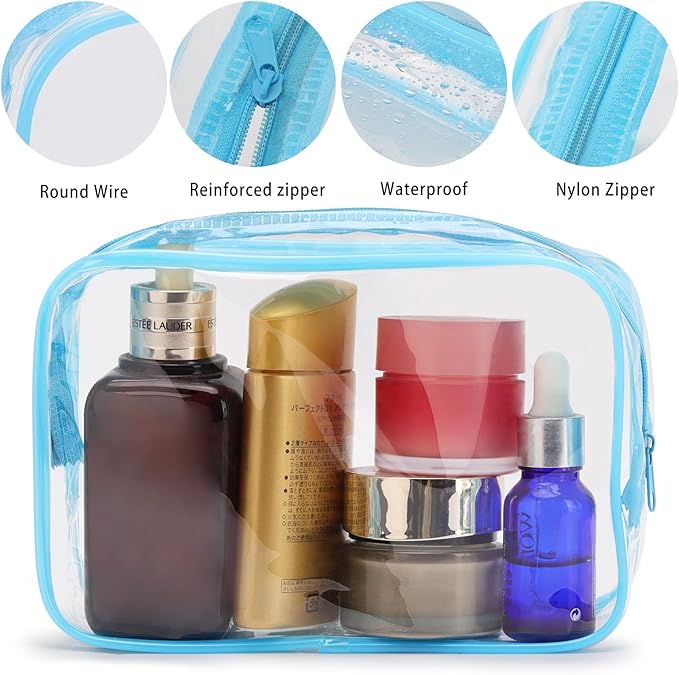 Tbestmax 10 Pcs Clear Cosmetic Bags Makeup Bags Portable Waterproof Travel Toiletry Bags Organizer Blue, 7.5"x 4.8"x 2.3"
