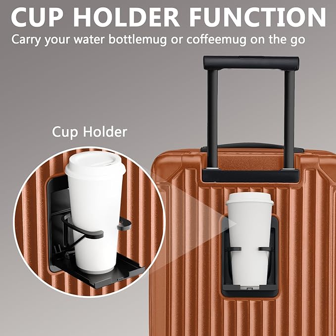 Joyway Carry On Luggage, Expandable Suitcase with Smart Cup Holder and USB Port, 20 IN Hardside Checked with TSA Lock Spinner Double Wheels (Brown, Carry-On 20-Inch)