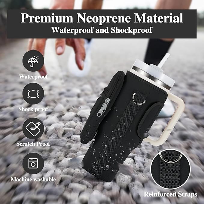 linmaya Water Bottle Carrier Bag for Stanley Cup 40/30oz with Phone Holder Pockets,Neoprene Water Bottle Cross-body Bag with Adjustable Shoulder & Hand Strap Stanley Cup Accessories