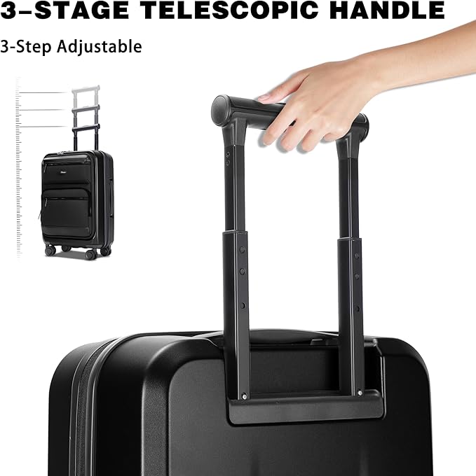 Luggage Sets 2 Piece, Carry On Luggage with Front Pocket & USB Port and 28 Inch Expandable Checked Luggage, Hybrid Soft Front & Hard Shell Suitcases with Spinner Wheels & TSA Lock, Black