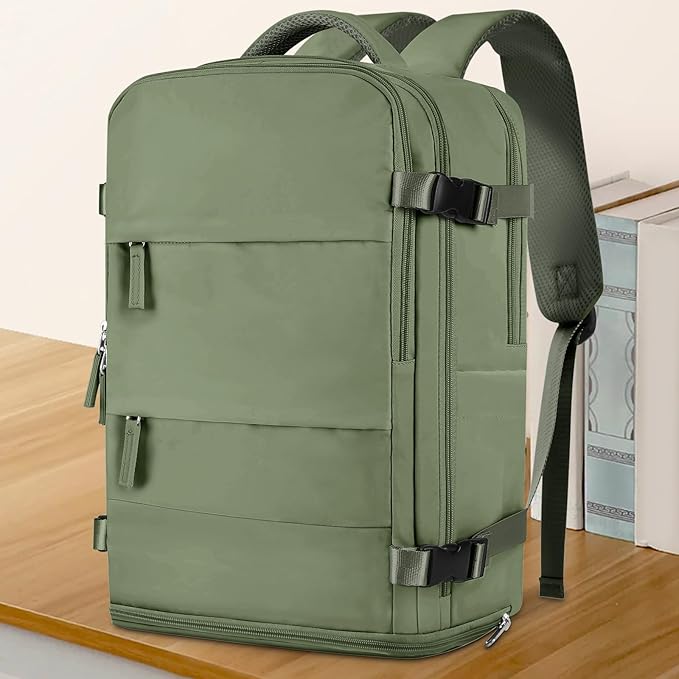 coowoz Large Travel Backpack For Women Men,Carry On Backpack Flight Approved,Hiking Backpacks Waterproof Outdoor Rucksack Casual Daypack Travel Bag Essentials Personal Item Backpack(Gray Green)