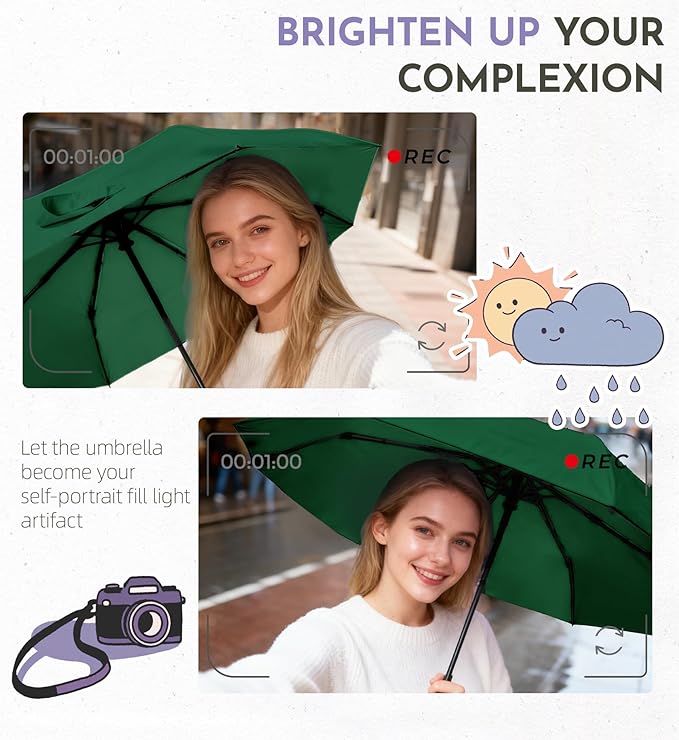 Windproof Travel Umbrella for Rain - 43" Compact Folding Umbrella, Reinforced Strong Frame, Lightweight Portable Parasol with UPF 100+ UV Sun Protection, Cruise Ship Essentials