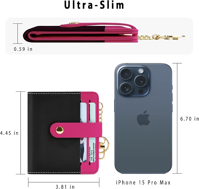 Airkit Small Wallets Woman RFID Blocking Leather Credit Card Holder - with ID Window - Card Wallets for Women - with Zipper Coin Purse - Keychain Wallet