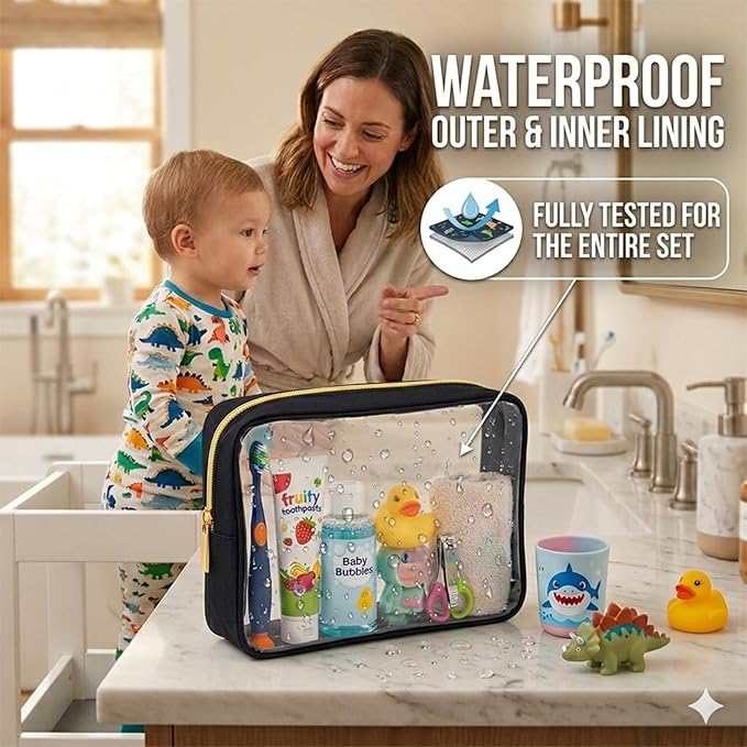 TSA Approved 5-Piece Diaper Bag Organizer Pouch Set Clear Waterproof TPU Kids Toiletry Storage Set Travel Packing Clutch Cube Bags for Baby Nursing(Black)