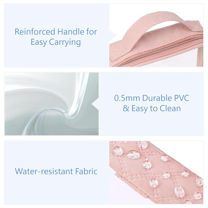 PACKISM Clear Makeup Bag Combo Pack, 1 TSA Approved Medium & Large for Checked Luggage, Clear Toiletry Bag with Handle, Water-resistant Travel Essentials Organizer, Rose Pink