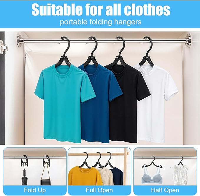 40 Pcs Foldable Hangers, Plastic Travel Hanger Organizer Folding Clothes Drying Rack Portable Traveling Accessories Essentials for Suitcase RV Camping Airplane Cruises Vacation, Black