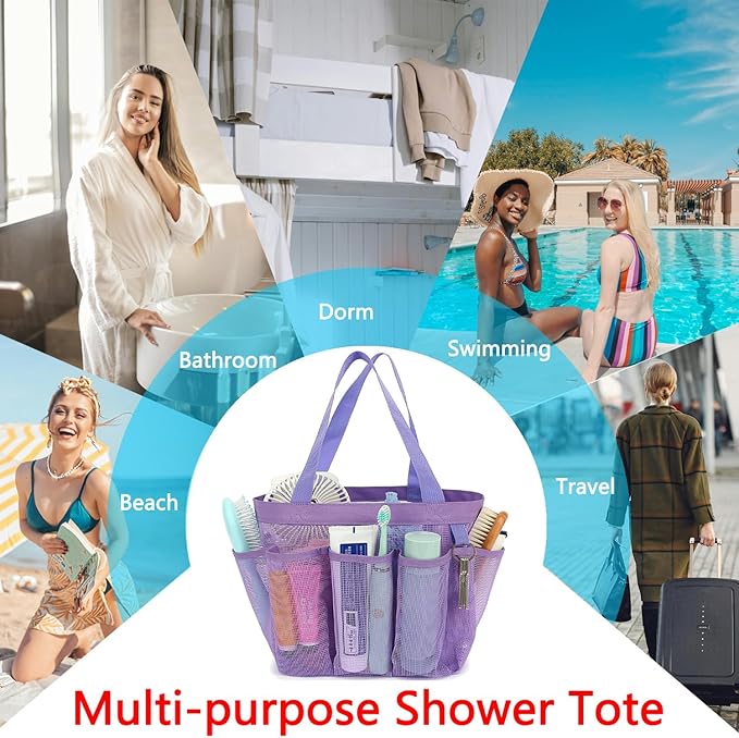 Fammart Mesh Shower Caddy Portable for College Dorm Room Essentials, 8-Pocket Large Shower Basket Tote Bag with 2 Handles for Toiletry, Bathroom, Beach, Camp, Gym
