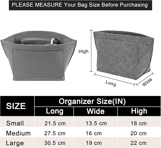 LOUKAYCCI Felt Organizer Compatible with longchamp le pliage L Handbag Insert (Large,Gary)