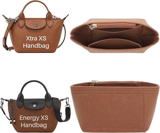 Premium Felt Purse Organizer Insert for Longchamp Le Pliage Energy/Xtra -XS, Zipper Long Champ Bag Organizer Insert with 4 Compartments