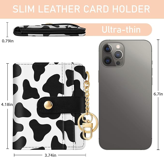 Jogjam Cow Print Rfid Women Wallet, Small Slim Thin Credit Card Wallet, PU Leather Bifold Cash Zipper Coin Pocket ID Window for Female Ladies Teen Girls Girly