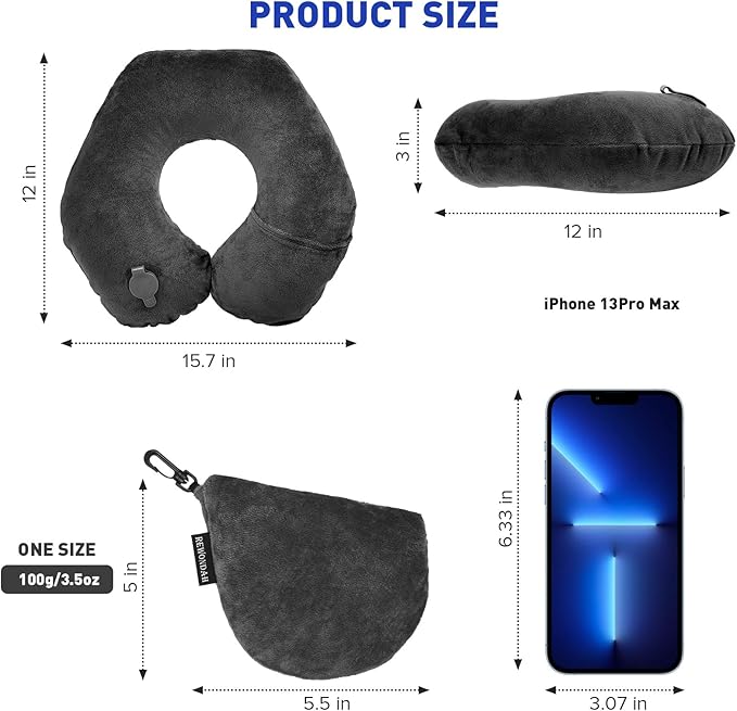 Rewondah Inflatable Travel Pillow, Inflatable Neck Pillow for Traveling Airplane, Travel Pillow with Soft Velour Washable Cover, U Shape Blow Up Neck Pillow for Airplanes Train Car Travel