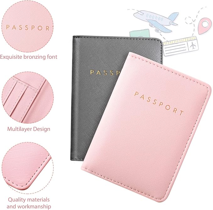2 Pcs Passport Cover Holder for Travel Waterproof Leather Passport Wallet Case Book Travel Cruise Essentials for Women Men | 2 Pieces, Bridal, Holder, Waterproof, Holder Covers, Travel Wallet