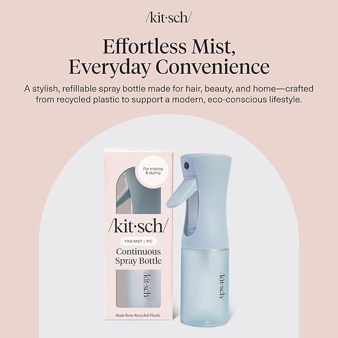 Kitsch Continuous Spray Bottle for Hair – Fine Mist Water Mister & Water Spray Bottle – Recycled Hair Spray Bottle – Spray Bottles for Cleaning, Styling, Plants & More – Haze Blue, 150ml