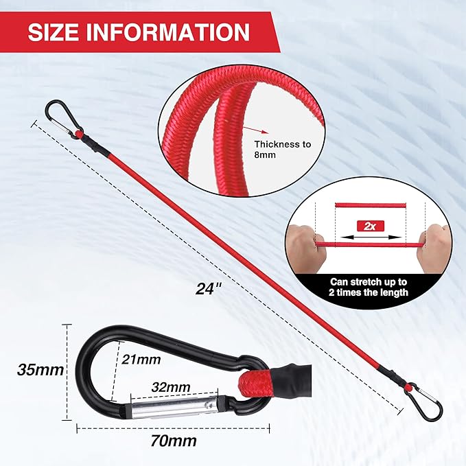 WORKPRO 24 Inch Bungee Cords with Hooks, 4 Pack Superior Rubber Heavy Duty Bungee Straps Strong Elastic Rope for Outdoor Tent, Luggage Rack, Camping, Cargo, RV, Bike, Transporting, Storage, Red