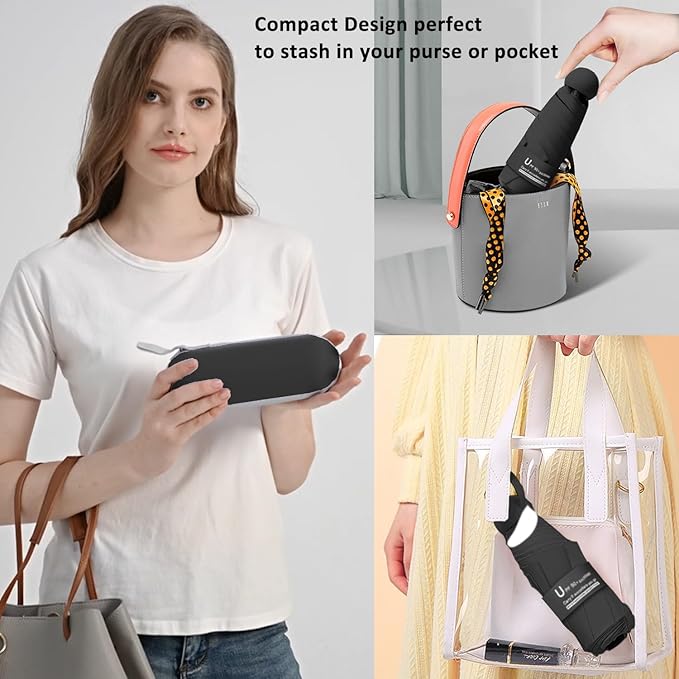 BAODINI Travel Essentials Mini Umbrella for Purse With Case Small Compact UV Sun Protection Lightweight Tiny Pocket Manual Open Close Umbrella for Women Kids and Men Fits Purse Backpack