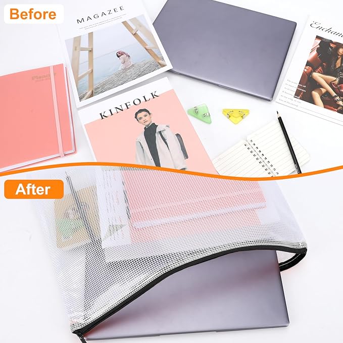 YOPCDJ 24pcs Mesh Zipper Pouch Bags A4 Mesh Bags for Classroom Organization, Waterproof Document Zipper Pouches for Cosmetics, Travel Storage File Bags for Office Supplie (Black-A3-20PCS)