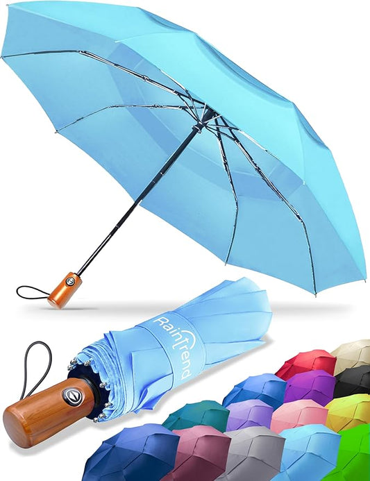 Raintrend Windproof Travel Umbrellas for Rain Automatic +10% Bigger Canopy Strong Frame Compact Folding Portable Umbrella for Women Men Backpack Purse