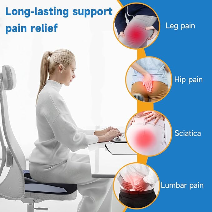 Seat Cushions for Office Chairs Wheelchair Cushion for Long Sitting Back Pain，Memory Foam Seat Car Computer Desk Chair Cushion，Coccyx Cushion for Tailbone Pain Relief Cushion Office Chair Black White
