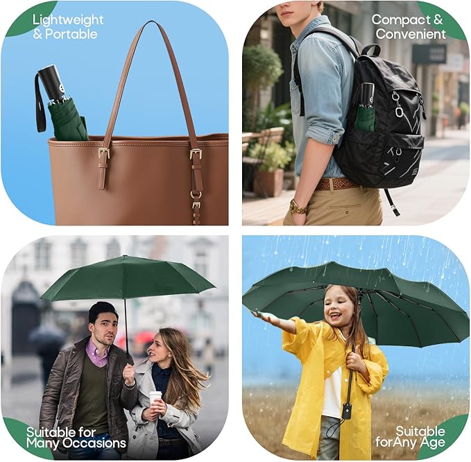 Travel Compact Umbrella, Folding Travel Umbrella for Rain and Shine Small, Windproof Automatic Open/Close, Portable Umbrellas