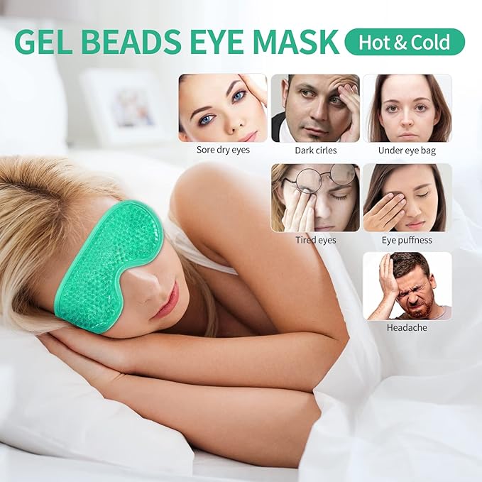 2PCS Gel Eye Mask Reusable Cold Therapy Gel Bead Eye Mask for Puffiness/Dark Circles/Eye Bags/Dry Eyes/Headaches/Migraines/Stress Relief(Green)