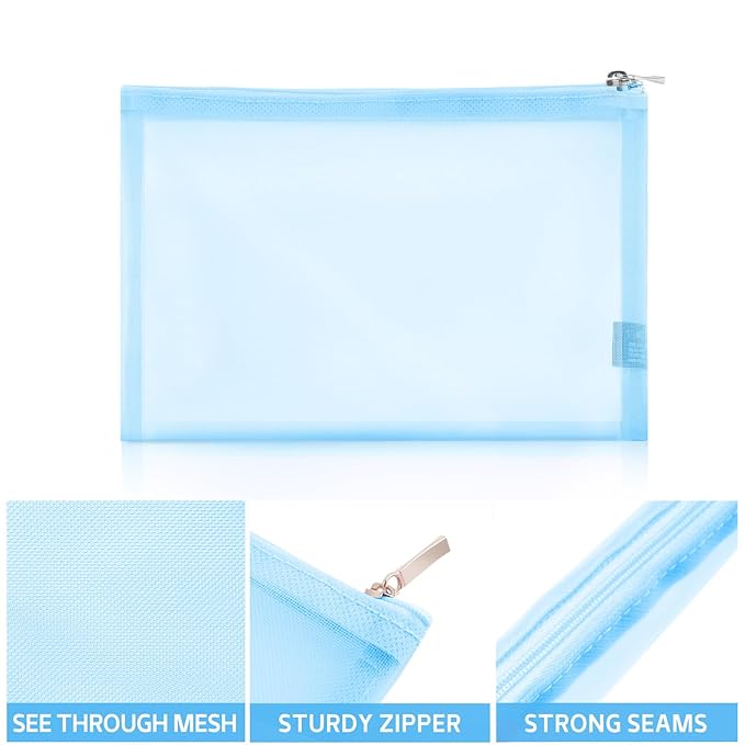 EASYFUN Mesh Pouch, Make up Bag with Zipper Cosmetic Organizer Pouch for Daily or Travel to Keep Small Items, 4 PCS Blue