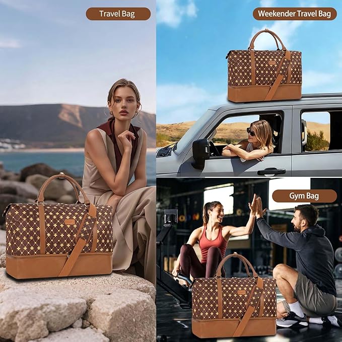 Weekender Bag, Large Travel Duffel Bag for Women, Carry on Overnight Bag with Shoe Compartment and Toiletry Bags