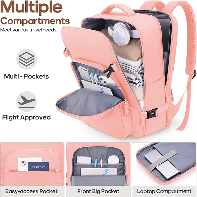 Luggage Sets 3 Piece, Expandable 100% PC Hardshell Suitcase with Spinner Wheels, 20in Suitcase Set with TSA Lock for Women, Carry On Luggage with Travel Backpack (Pink, 20 Inch Set)